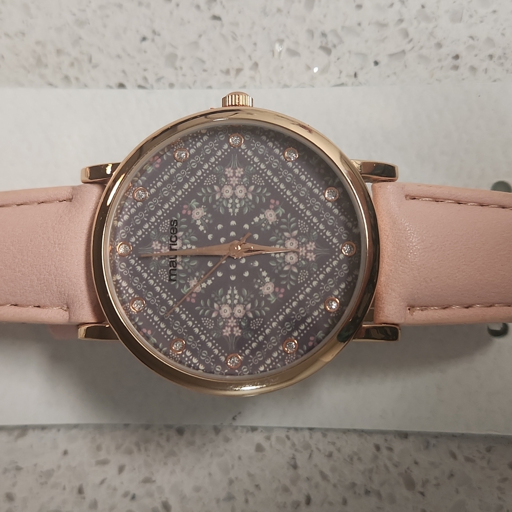 Maurices NWT Light Pink and Grey Floral Print Blingy Watch.